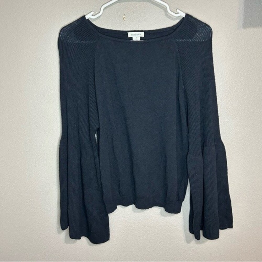 Sundance navy blue flare bell sleeve wool blend knit boho sweater top size small
